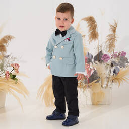 Andreeatex-Boys Blue & Black Double Breasted Suit | Childrensalon