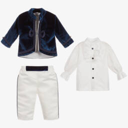 Andreeatex-Boys Blue Satin & Velvet Suit | Childrensalon