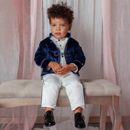 Andreeatex-Boys Blue Satin & Velvet Suit | Childrensalon