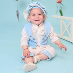 Andreeatex-Boys Blue Velvet & Satin Suit | Childrensalon