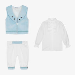 Andreeatex-Boys Blue Velvet & Satin Suit | Childrensalon