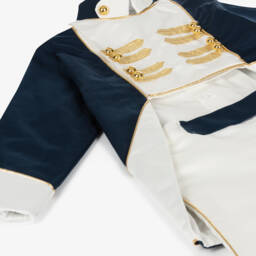 Andreeatex-Boys Navy Blue Cotton & Satin Suit | Childrensalon