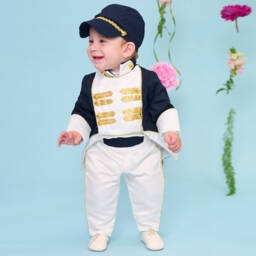Andreeatex-Boys Navy Blue Cotton & Satin Suit | Childrensalon