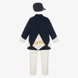 Andreeatex-Boys Navy Blue Cotton & Satin Suit | Childrensalon