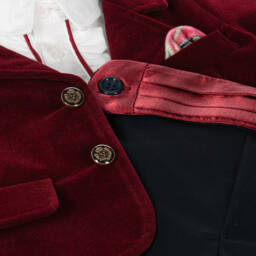 Andreeatex-Boys Navy Blue & Red Velvet Suit | Childrensalon