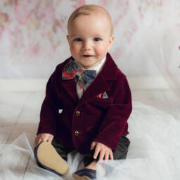 Andreeatex-Boys Navy Blue & Red Velvet Suit | Childrensalon