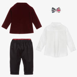 Andreeatex-Boys Navy Blue & Red Velvet Suit | Childrensalon