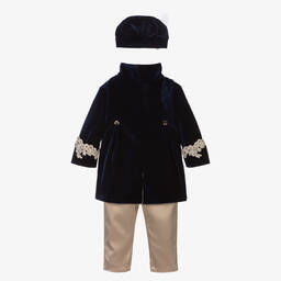 Andreeatex-Boys Navy Blue Velvet & Satin Suit | Childrensalon