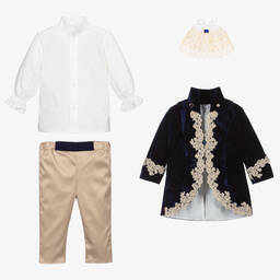 Andreeatex-Boys Navy Blue Velvet & Satin Suit | Childrensalon