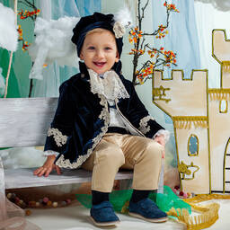 Andreeatex-Boys Navy Blue Velvet & Satin Suit | Childrensalon
