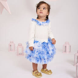 Angel's Face-تنورة توتو تول لون أزرق بطبعة ورود للمولودات | Childrensalon