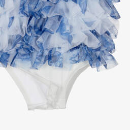 Angel's Face-Baby Girls Blue & White Frill Swimsuit (UPF50+) | Childrensalon