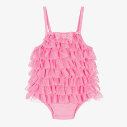 Angel's Face-مايّو تول لون زهري مزين بكشكش (UPF50+) | Childrensalon