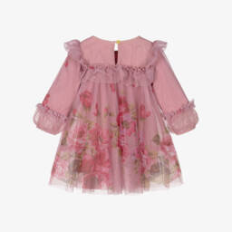 Angel's Face-Baby Girls Pink Tulle Rose Print Dress | Childrensalon