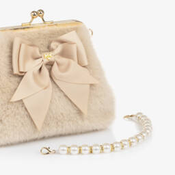 Angel's Face-Сумочка бежевая из искусственного меха с жемчужной ручкой для девочек (20см) | Childrensalon
