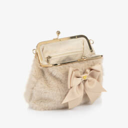 Angel's Face-Сумочка бежевая из искусственного меха с жемчужной ручкой для девочек (20см) | Childrensalon