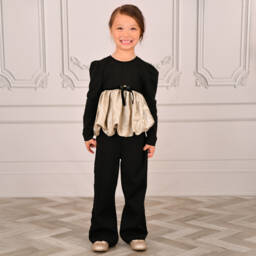 Angel's Face-Girls Black Cotton Jersey Top with Shimmery Gold Hem | Childrensalon