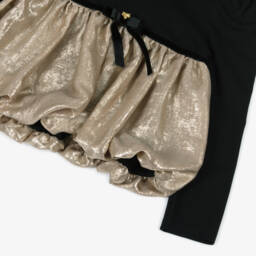 Angel's Face-Girls Black Cotton Jersey Top with Shimmery Gold Hem | Childrensalon