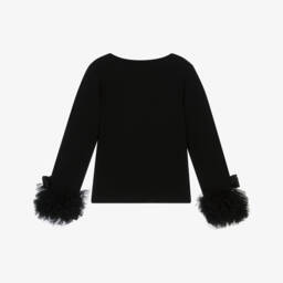 Angel's Face-Girls Black Cotton Jersey Top with Tulle Cuffs | Childrensalon