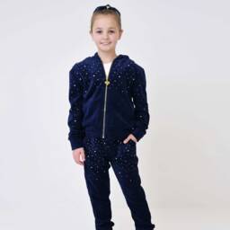 Angel's Face-طقم رياضي مخمل لون كحلي للبنات | Childrensalon