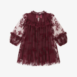 Angel's Face-Girls Burgundy Red Floral Tulle Dress | Childrensalon