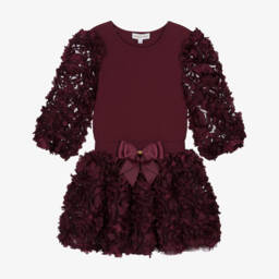 Angel's Face-Girls Burgundy Red Tulle Roses Skirt Set | Childrensalon
