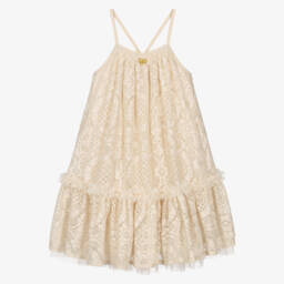 Angel's Face-Girls Champagne Lace & Sequin Strappy Dress | Childrensalon