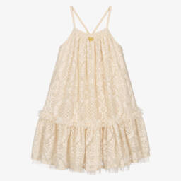 Angel's Face-Girls Champagne Lace & Sequin Strappy Dress | Childrensalon