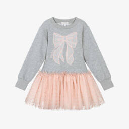 Angel's Face-Girls Grey Jersey & Pink Tulle Dress | Childrensalon