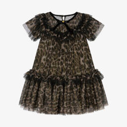 Angel's Face-Girls Leopard Print & Gold Glitter Tulle Dress | Childrensalon