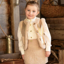 Angel's Face-Girls Metallic Gold Faux Leather Gilet with Faux Fur Trims | Childrensalon