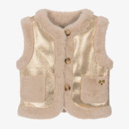 Angel's Face-Girls Metallic Gold Faux Leather Gilet with Faux Fur Trims | Childrensalon