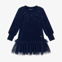 Angel's Face-Girls Navy Blue Diamanté Embellished Velour Dress | Childrensalon