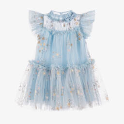 Angel's Face-فستان تول مطرز بالنجوم لون أزرق فاتح للبنات | Childrensalon