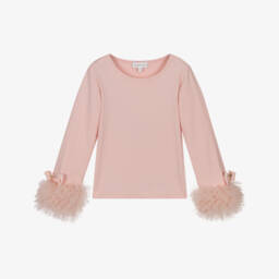 Angel's Face-Girls Pink Cotton Jersey Top with Tulle Cuffs | Childrensalon