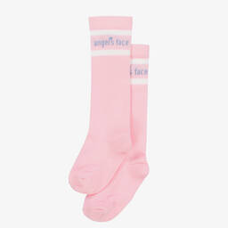 Angel's Face-Girls Pink Cotton Rich Long Socks | Childrensalon