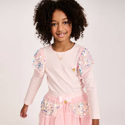 Angel's Face-Girls Pink Cotton Sequin Top | Childrensalon