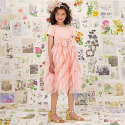 Angel's Face- Girls Pink Cotton & Tulle Dress | Childrensalon