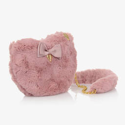 Angel's Face-Girls Pink Faux Fur Heart Bag (20cm) | Childrensalon