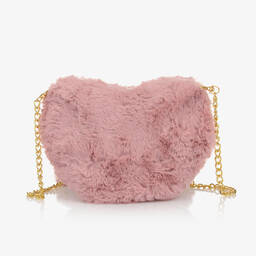 Angel's Face-Girls Pink Faux Fur Heart Bag (20cm) | Childrensalon