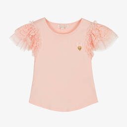Розовая футболка с кружевными рукавами для девочек
