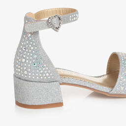 Angel's Face-صندل بكعب لون فضّي مزين بديامنتي للبنات | Childrensalon