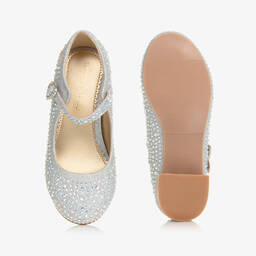 Angel's Face-حذاء بسيّر وكعب لون فضّي برّاق مزين بديامنتي | Childrensalon