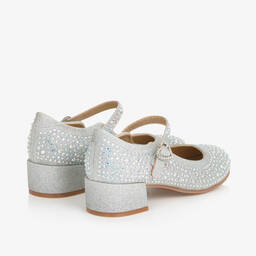 Angel's Face-حذاء بسيّر وكعب لون فضّي برّاق مزين بديامنتي | Childrensalon