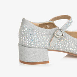 Angel's Face-حذاء بسيّر وكعب لون فضّي برّاق مزين بديامنتي | Childrensalon