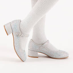 Angel's Face-حذاء بسيّر وكعب لون فضّي برّاق مزين بديامنتي | Childrensalon