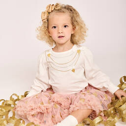 Angel's Face-Girls White Cotton Studded Necklace Top | Childrensalon