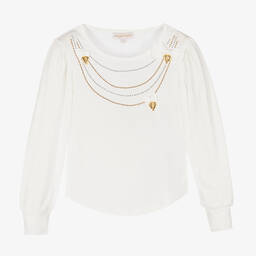 Angel's Face-Girls White Cotton Studded Necklace Top | Childrensalon