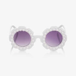 Angel's Face-Girls White Floral Pearl Sunglasses | Childrensalon