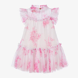Angel's Face-Girls White Floral Tulle Dress | Childrensalon